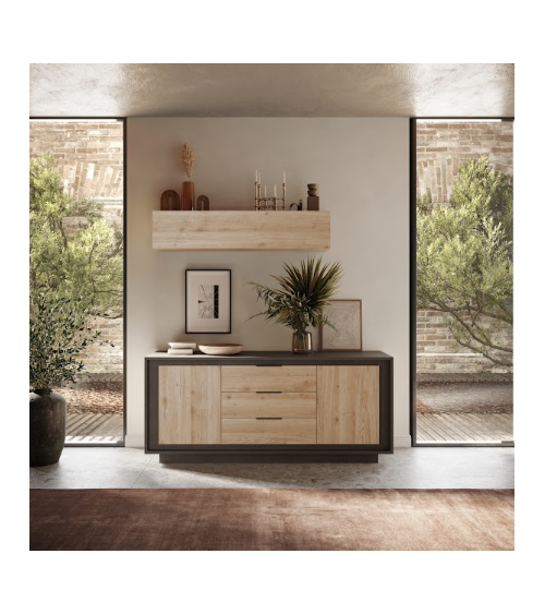 Buffet SKY 2 portes et 3 tiroirs – Finition Mercure / Anthracite